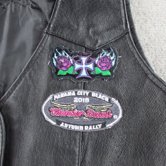 Womens Leather Motorcycle Vest Size Medium Black Pink Biker Club Patches - Picture 4 of 10